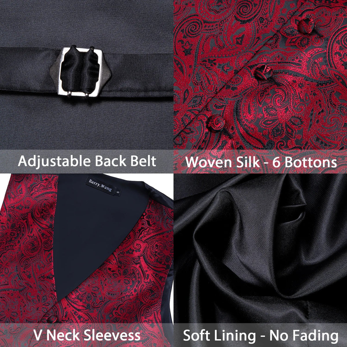Men's Jacquard Floral V-Neck Suit Vest & Matching Tie Set, Formal Fit Waistcoat for Wedding, Prom, Business Party