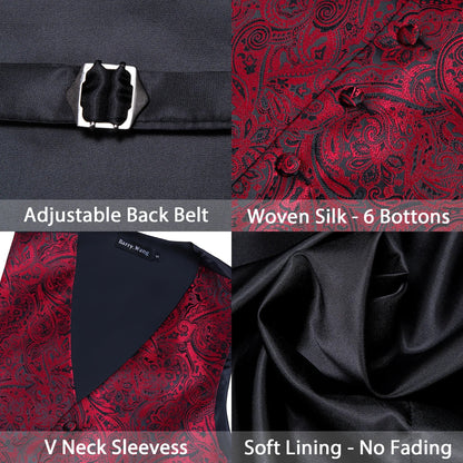 Men's Jacquard Floral V-Neck Suit Vest & Matching Tie Set, Formal Fit Waistcoat for Wedding, Prom, Business Party