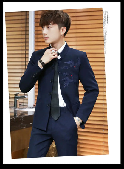 Suit (Blazer + Trousers) Men's Chinese-Style Stand-Up Collar Wedding & Business Suit