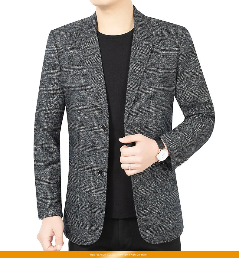 Blazer Men's Fashionable High-end Business-oriented Outdoor Gentleman's Trendy Checked Casual Wear for Hosting Weddings Blazer
