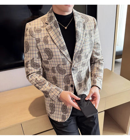 2025 Fashion Embroidery Jacquard Suit Jacket Korean Style Slim Fit Business Formal Social Prom Party Tuxedos Men Clothing 5XL-M