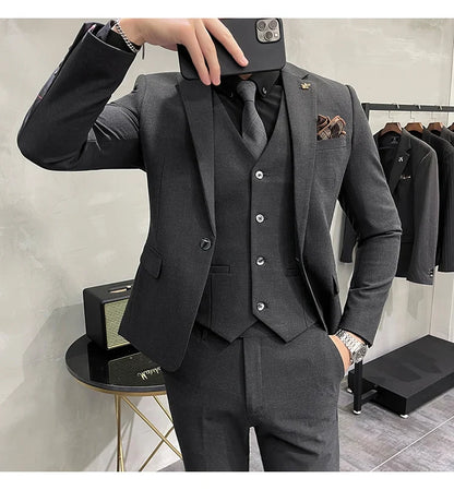 (Jacket +Vest+Pants) Plus Size 7XL-S Men Korean Slim Fit Groom Wedding Business Casual Tuxedo Mens Work Social Suit 3 Pieces