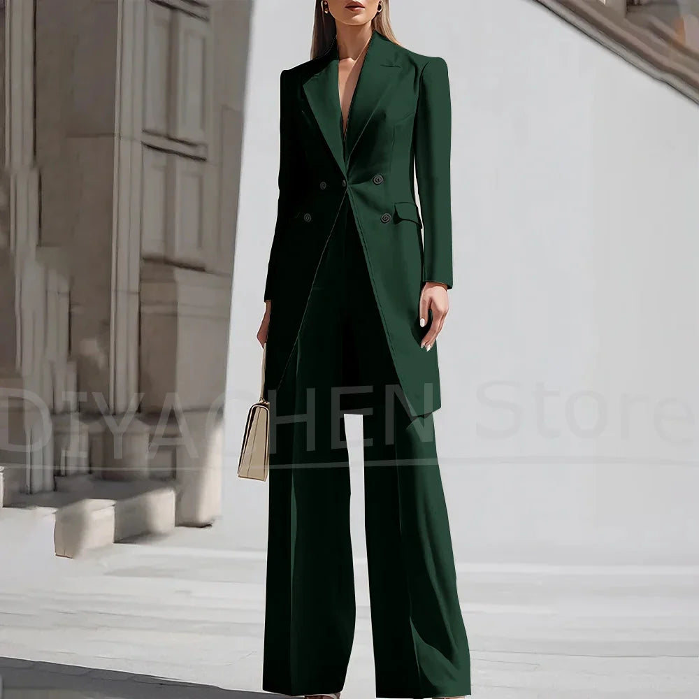Luxury Women Pants Sets 2 Piece Chic Peak Lapel Double Breasted Outfit Fashion Elegant Daily Casual Party Office Lady Suits