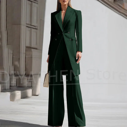 Luxury Women Pants Sets 2 Piece Chic Peak Lapel Double Breasted Outfit Fashion Elegant Daily Casual Party Office Lady Suits