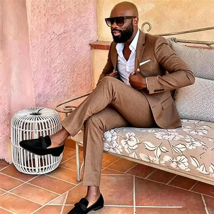 Summer Men's Linen Blend Suit 2 Pieces Slim Fit Casual Lightweight Jacket Pant Set for Party Business Wedding Prom Daily Wear