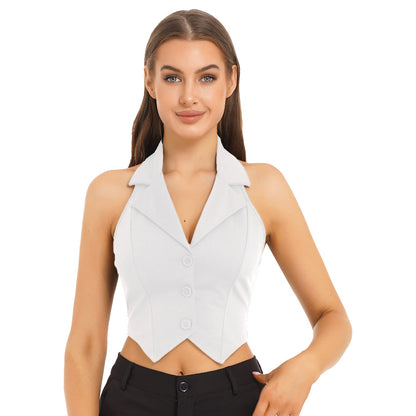 Elegant Women's Halter Vests Sleeveless Suits Waistcoat Mujer OL Office Ladies Crop Top for Business Commuting Formal Clothes