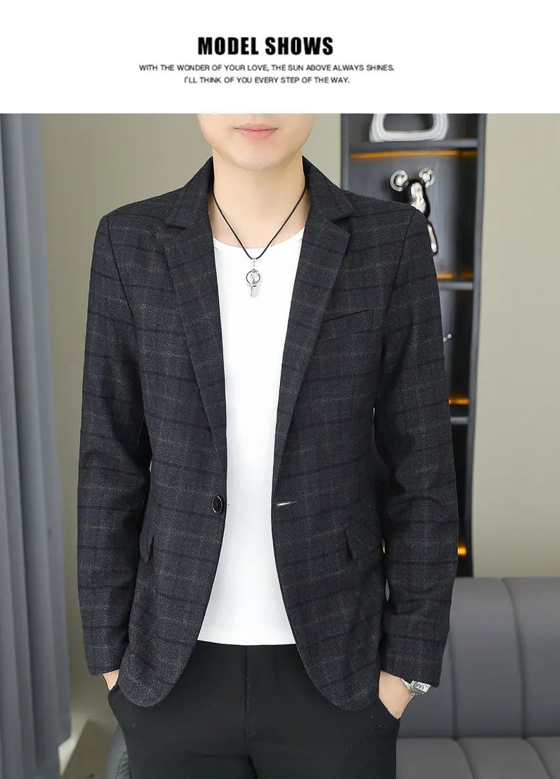 2026 Blazer Outdoor Men's Checked Fashion Business Trend Wedding Slimming Gentleman Casual Korean Travel High Formal Wear Blazer