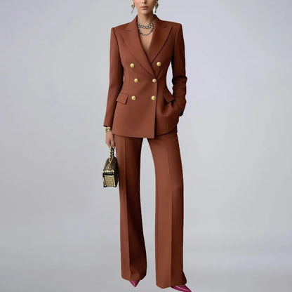 Pure Color Button up Long Sleeve Shirt And Pants Set Formal Streetwear Polyester Spandex Women's Casual Outfit Four Seasons