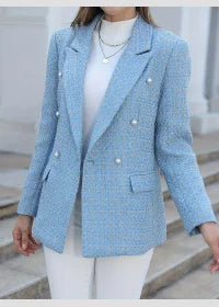New Plaid Print Double-Breasted Suit Jacket Workwear Stylish Checkered Patterned Formal Outerwear for Professional Settings