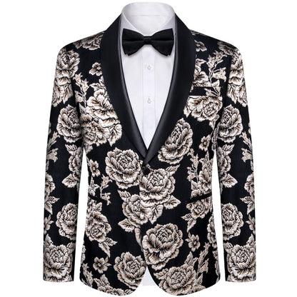 Men's Black Paisley Suits Blazer Jacket Fashion Business Banquet Wedding Party Dress Floral Red Suit Coat Men Clothing