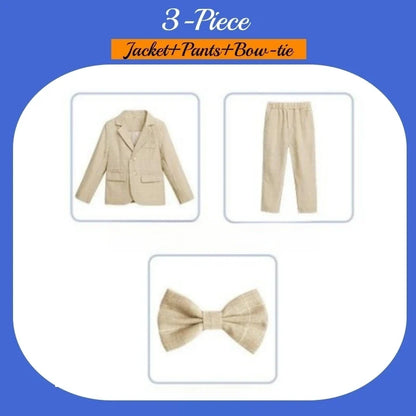 Classic Khaki Children Lapel Suit Set School Graduation Ceremony High Quality Boys 3 Pieces Blazer Pants Bow-tie For Activities