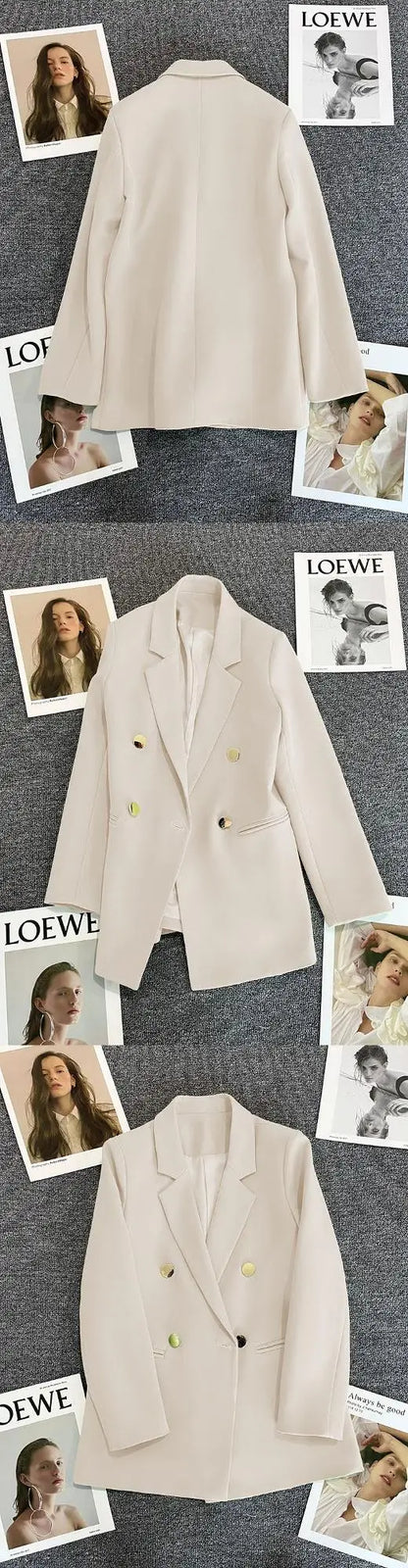 Women's Spring Autumn 2026 Commuter Style Small Suit Jacket Double Row Buttons White Versatile Polyester Fiber Fashion