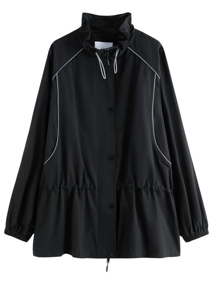 Stand Collar Drawstring Reflective Strip Design Jacket 2025 Autumn New Casual Short Jacket 25FS13173