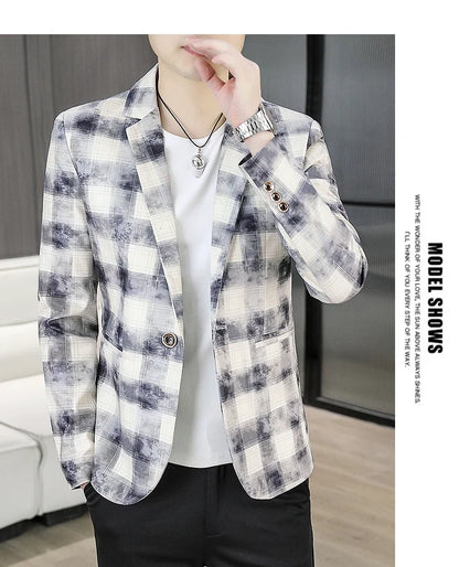 Blazer Men's Fashionable Casual Business Gentleman Outdoor Trendy Checkered Banquet Versatile and Slimming Korean Version Blazer