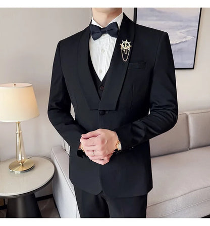 High Quality Casual Business Suit Set Men Slim Fit Social Wedding Groom Formal Set 3 Piece Set (jacket+vest+pant）men Clothing