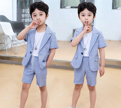 Boys Summer Suit Kids Jacket Shorts 2Pcs Photograph Suit Children Birthday Graduation Set Baby Wedding Performance Party Dress