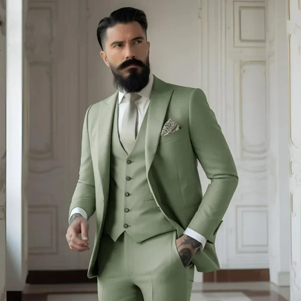 Men's Full 3 piece Single-breasted Elegant Fashion Slim Design Comfortable Commuter Wedding Dress Custom Man Suit for Men