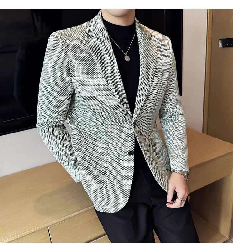 New Lmitation Linen Woven Slim Fit Suit Jacket Men Fashion Casual Business Blazers Wedding Social Party Dress Coats 4XL-M