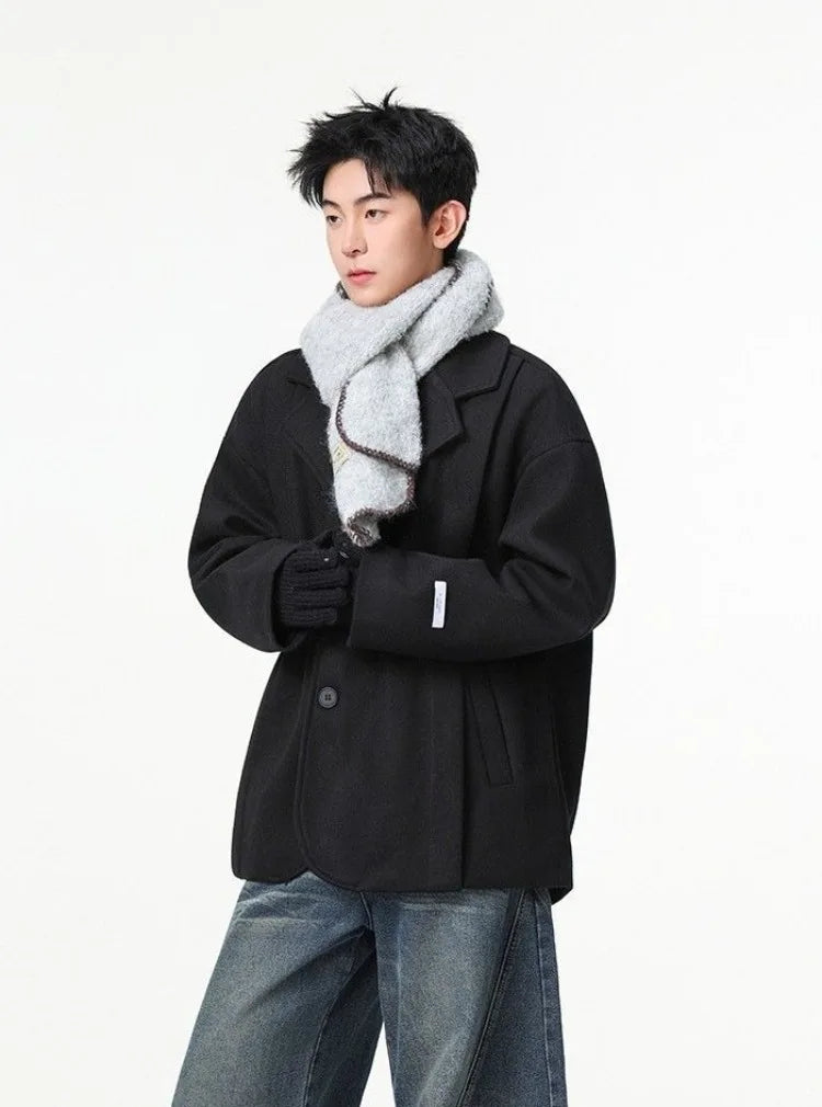 Men's British Style Brown Wool Blend Blazer Korean Loose Lapel Chic Autumn Fashion Suit Jacket