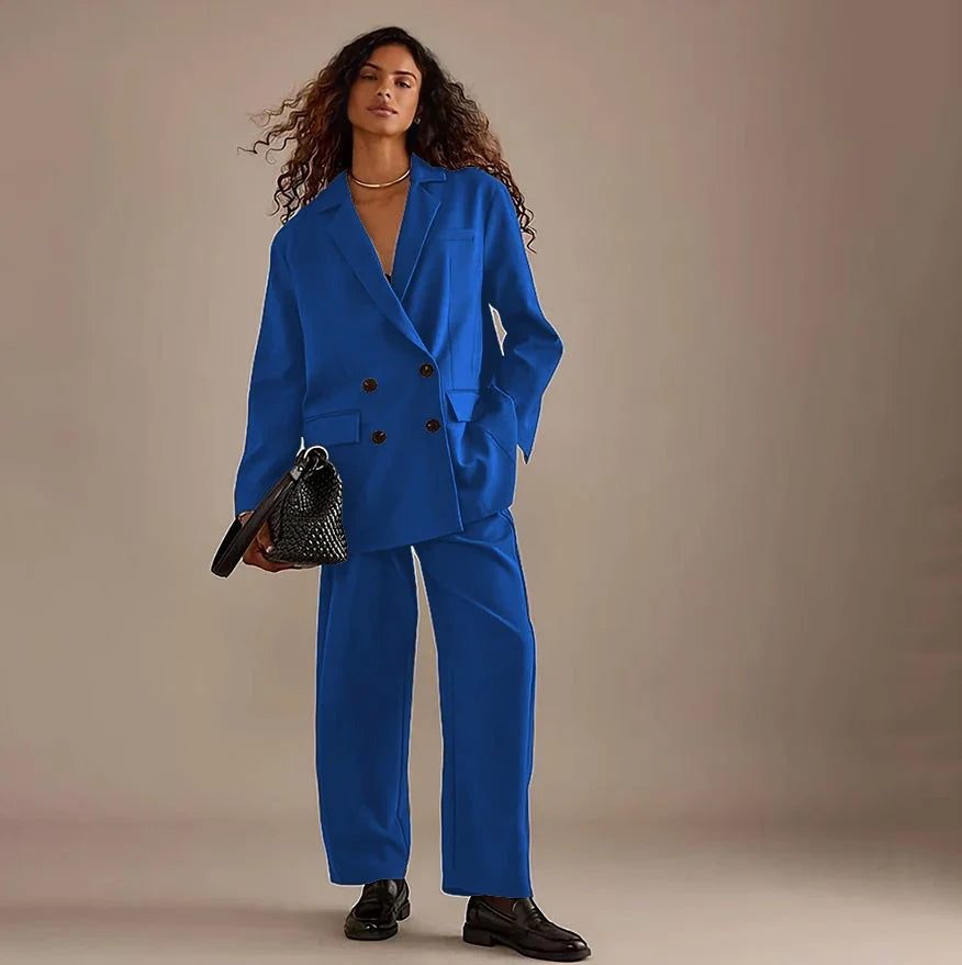 Leisure Brown Double Breasted Women Pants Set High-end Female Two Pieces(Jacket+Trousers)أطقم بناطيل