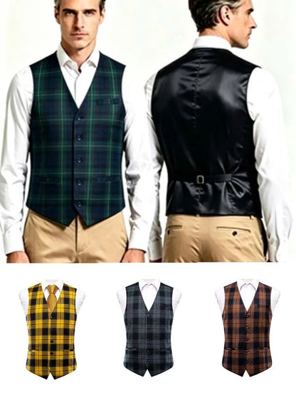 Men's Formal Vest – Retro Plaid Waistcoat for Weddings & Special Occasions