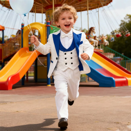 Boys 4-Piece Paisley Formal Suit Set – Adjustable Waist Wedding & Ring Bearer Tuxedo, Ages 3–14
