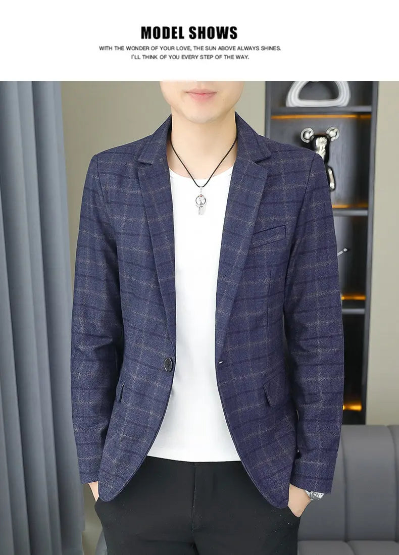 2026 Blazer Outdoor Men's Checked Fashion Business Trend Wedding Slimming Gentleman Casual Korean Travel High Formal Wear Blazer