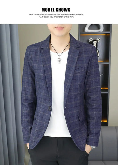2026 Blazer Outdoor Men's Checked Fashion Business Trend Wedding Slimming Gentleman Casual Korean Travel High Formal Wear Blazer