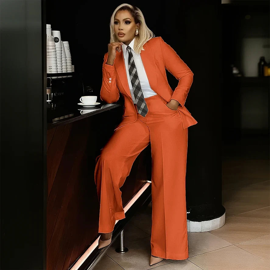 White Women's Suits Modern Formal Fashion Single-breasted Peak Lapel Two Pieces (Jacket+Pants) Office Lady Simple Set