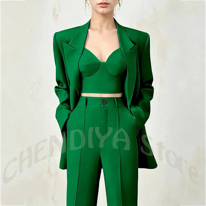 Business Casual Women's Suit Two Piece Peaked Lapel Stylish Double Breasted Formal Outfit Female Jacket Pants Customized