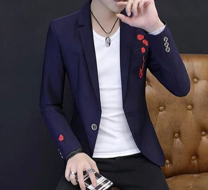 Men's Blazer Single Breasted Slim Fit Suit Jacket Korean Style Casual