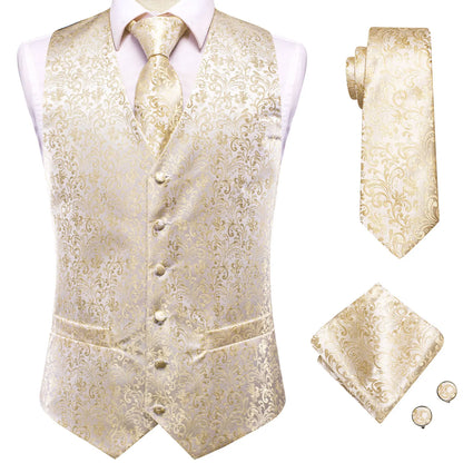 Men's Vest Suit Set – Champagne Gold Paisley Waistcoat for Weddings & Formal Events