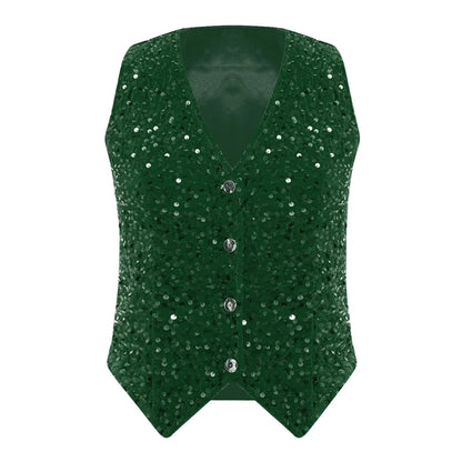Vests for Women Fashion Waistcoat V-neck Sleeveless Vest Music Festival Sequin Party Tops Cocktail Party Nightclub Disco Outfit