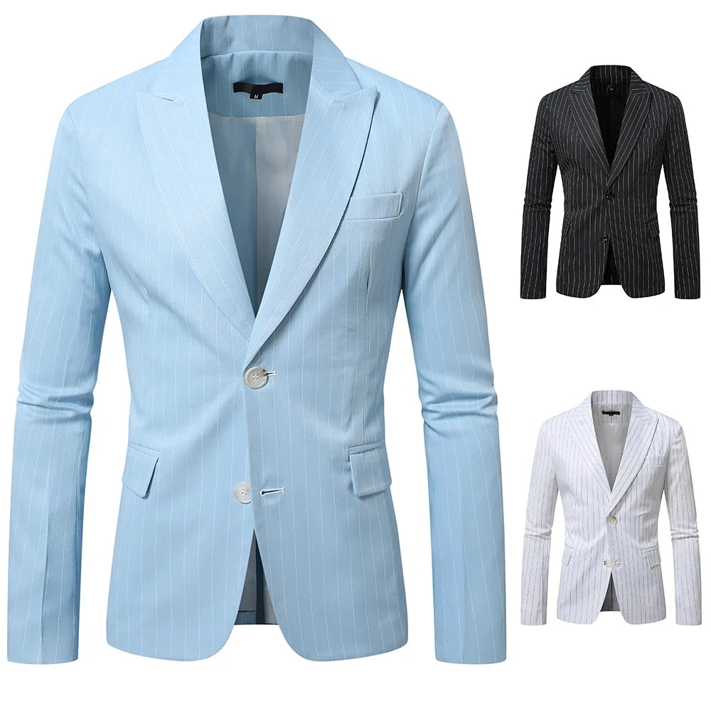 Striped Suit Jackets Men Dress Coat Vintage 2025 Ropa Elegante Hombre Mens Casual Business Slim Fit Formal Blazers Masculino