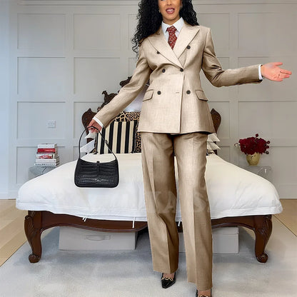 2025 New Summer Women's Suits Business Casual Outfits Double Breasted Peak Lapel Jacket Pants Custom Made High Quality Female