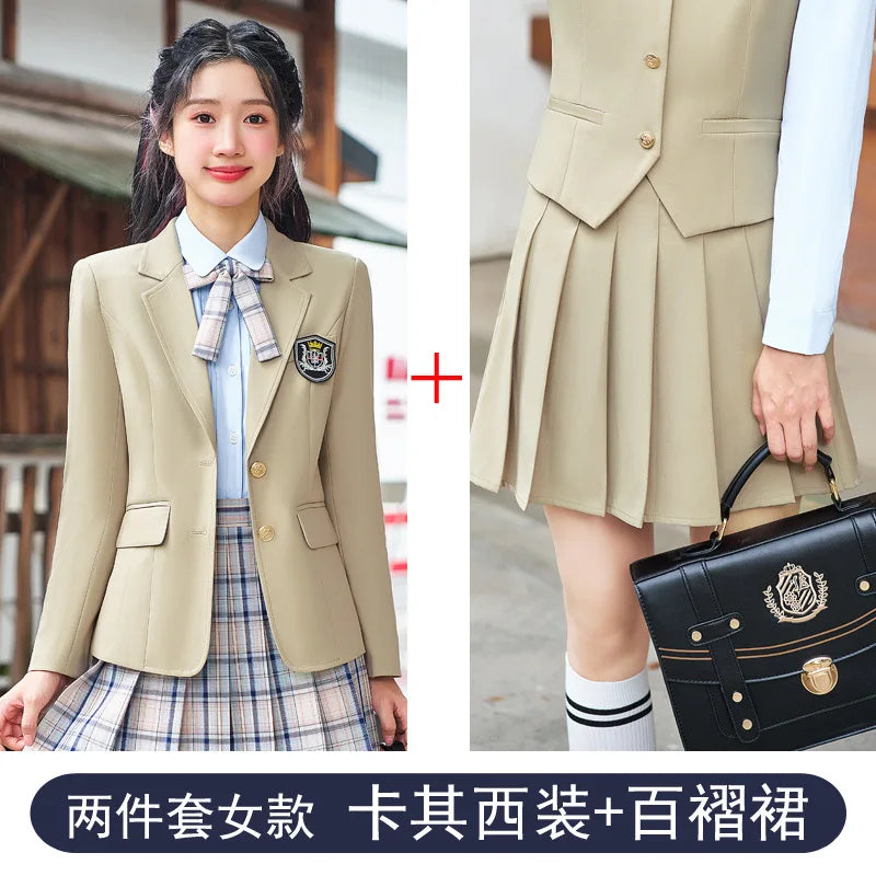 College Style Women's Suit2024New Autumn Small Stature Elegant Campus Suit OutfitjkUniform Suit Dress Set