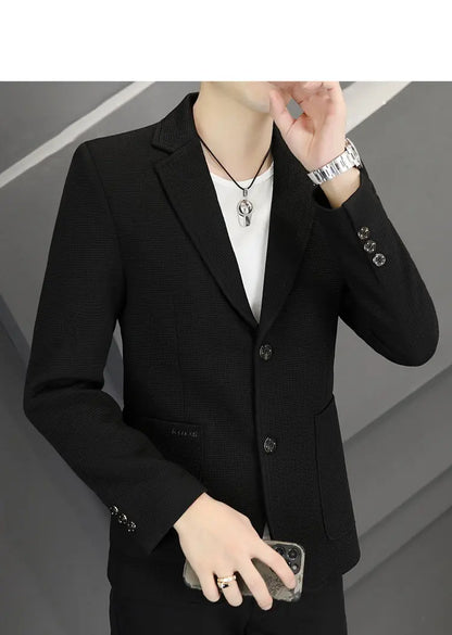 Men's Casual Blazer Two-Button Waffle Pattern for Spring Autumn