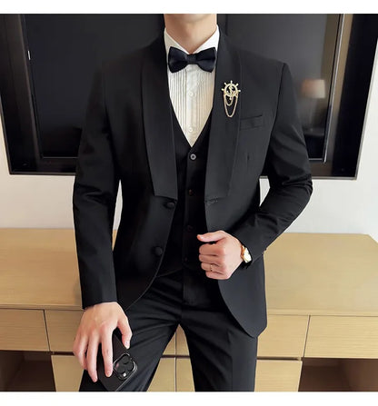 High Quality Casual Business Suit Set Men Slim Fit Social Wedding Groom Formal Set 3 Piece Set (jacket+vest+pant）men Clothing