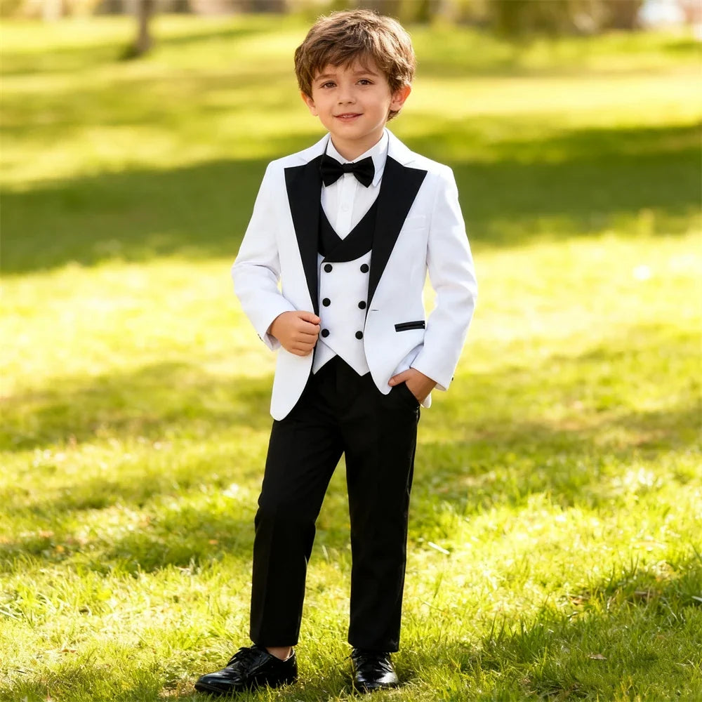 Boys Formal Suit Set | Blazer Vest Pants Bow Tie | Wedding & Party | Red, White, Royal Blue | Ages 3–14