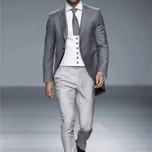 Men's Suits Classic Smolking Terno Slim Fit Easculino Evening For Men Gray Tailcoat Groom Blazer Wedding Prom 3PCS