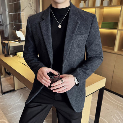 High Qualitys Thickened Wool Suit Jacket Autumn Winter New Luxury Solid Color Formal Men Business Slim Fit Social Party Tuxedo