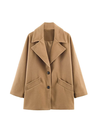 Women's Khaki Woolen Overcoat Korean Style Elegant Long Sleeve Warm Long Outerwear Vintage Harajuku 2000s Fashion Clothes Winter