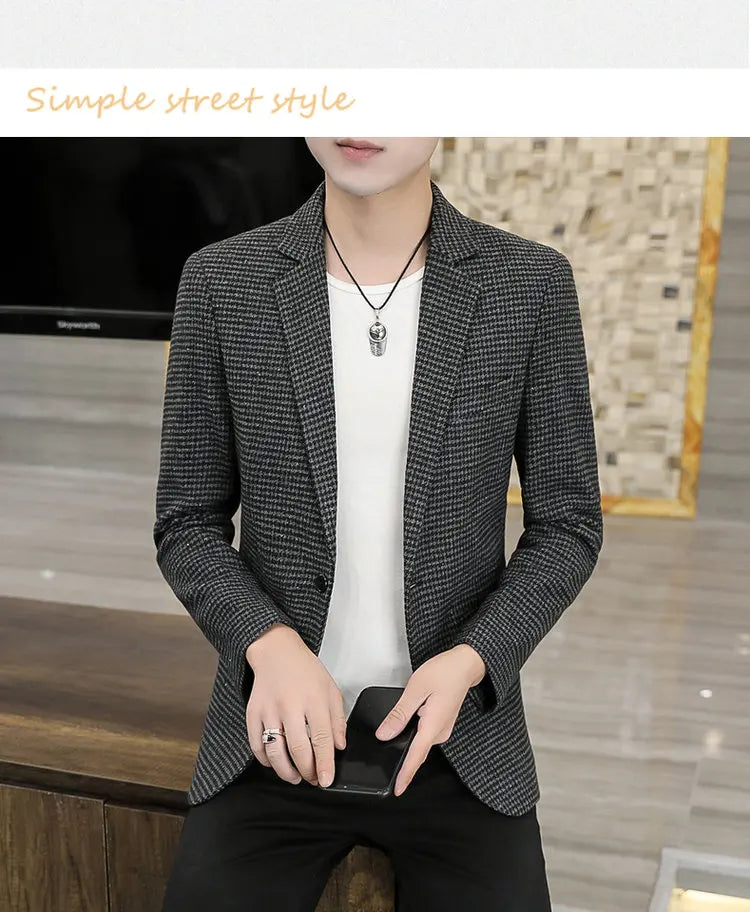 2026 Blazer Outdoor Men's Checked Fashion Business Trend Wedding Slimming Gentleman Casual Korean Travel High Formal Wear Blazer