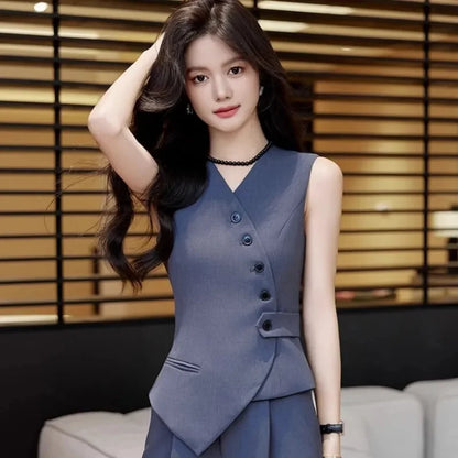 2025 Spring Summer New Women's Blazer High End Casual Vest Waistcoat Female Professional Vest V-neck Sleeveless Short Jacket