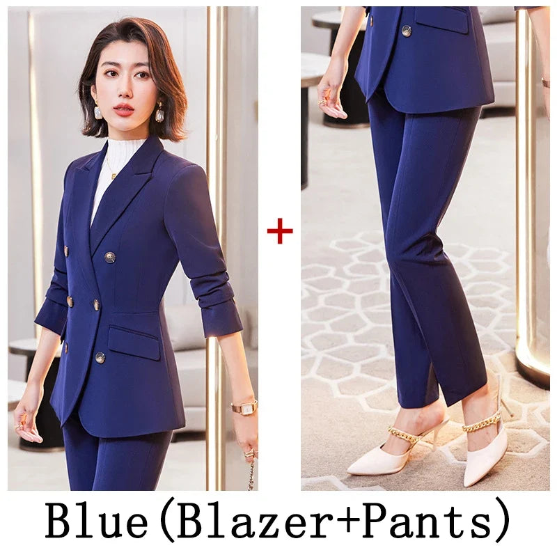 High Quality Fabric Formal Uniform Designs Pantsuits Women Business Work Wear Blazers Trousers Set Autumn Winter Professional