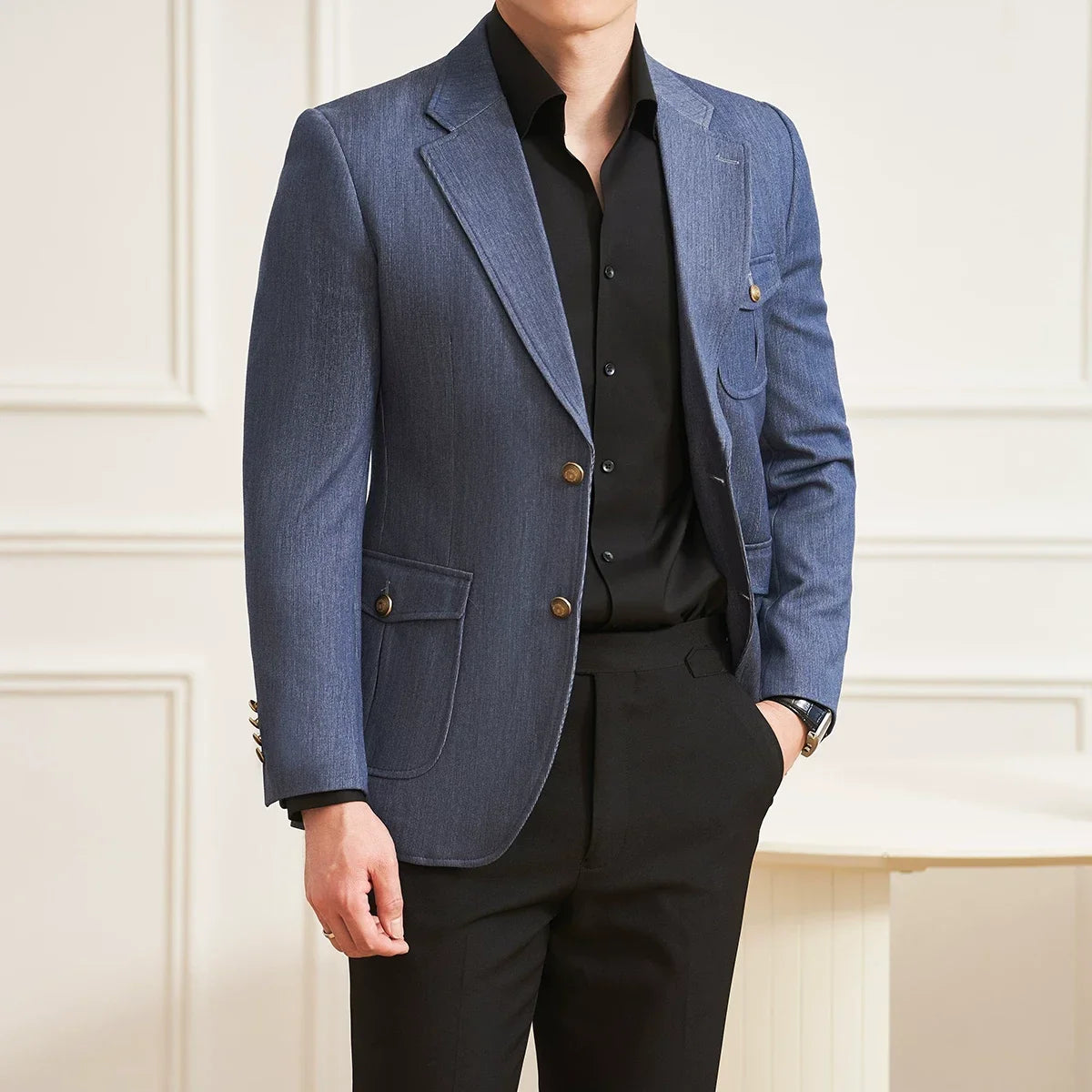 High Quality Men's Denim Style Suit Jacket Vintage Luxury Slim Fit Business Fashion Casual Suit Coat Formal Wedding Tuxedos