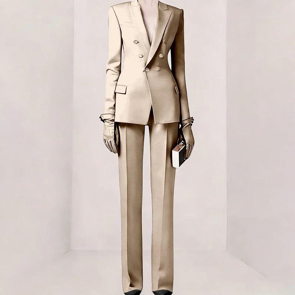 Purple Women Suit Double-breasted Peaked Lapel Two Pieces(Jacket+Pants) Modern Fashion Slim Business Office Lady Set Custom