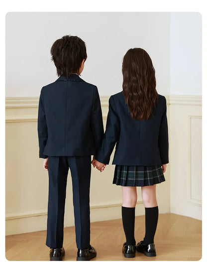 Children British School Uniforms Girls Preppy Jacket Pleated Skirts Boys Blazers Pants Suits Kids Teenage Student Clothes Sets