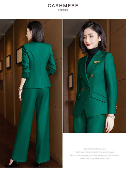 Elegant Women's Double Breasted Blazer Pants Set 2025 Autumn Winter Fashion Office Work Outfit Lady Matching Set Trousers Jacket