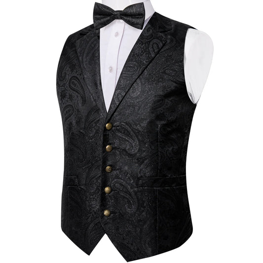 Men's Paisley Suit Vest Set with Tie, Pocket Square & Cufflinks for Wedding & Formal Events